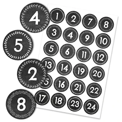 Imagen de Papierdrachen 24 Pegatinas de Calendario adviento Navidad Pizarra no 45 4cm para juguetear y Decorar.