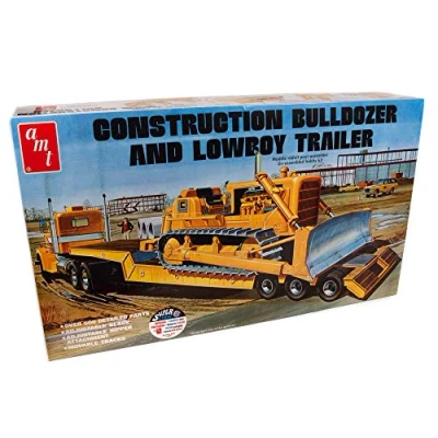 Imagen de AMT Lowboy Trailer &amp; Bulldozer Combo Kit de modelo a escala 1:25 (AMT1218), negro