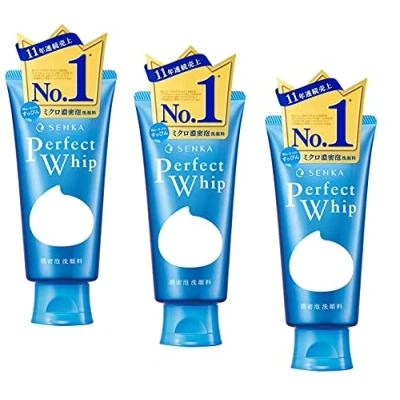 Imagen de Senka Perfect Whip 120 g, espuma limpiadora facial hidratante, enriquecida con seda y ácido hialurónico, fabricada en Japón, juego de 3