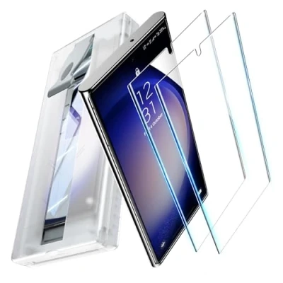 Imagen de UniqueMe Protector Pantalla para Samsung Galaxy S23 Ultra/S22 Ultra, Auto Alineación Herramienta Kit, Compatible con ID de huella dactilar, Cobertura Total 3D, Ultra HD, Funda Amistoso 2 Pack