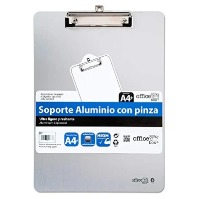 Imagen de Soporte de Aluminio A4 Rígido y Sólido con Esquinas Redondeadas, Colgador, Pinza Protectores Papel by Office Box