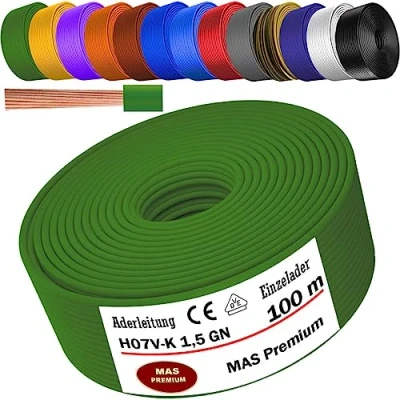 Imagen de cable de 5 a 100 m H07 V K 1 x 1,5 mm², flexible simple (verde, m)