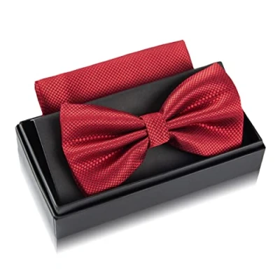 Imagen de Massi Morino Pajarita con pañuelo para hombre Set de traje boda ajustable en rojo burdeos