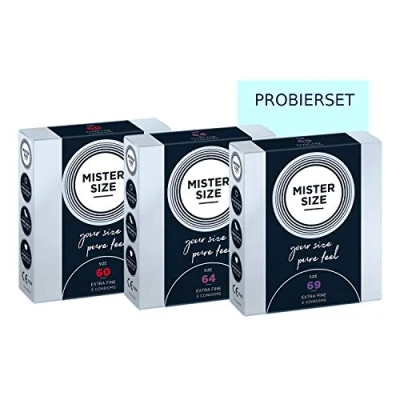 Imagen de MISTER SIZE Condones muy delicados al tacto (60 64 69) 3x3 Juego de prueba/extra fino, extra húmedo/hecho látex caucho 100% natural su talla XL 3XL