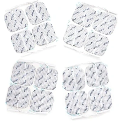 Imagen de 16 electrodos de recambio axion Parches 4x4 cm para electroestimulador TENS y/o EMS reutilizables y autoadhesivos Conector pin 2 mm