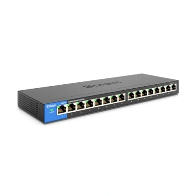 Imagen de Linksys LGS116 EU switch de red no administrado Gigabit 16 puertos, concentrador Ethernet para casa y oficina con carcasa metálica, montaje sobremesa o en pared, divisor Ethernet, plug and play