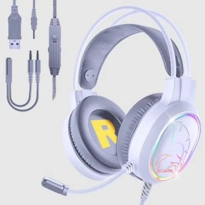 Imagen de Empire Gaming 2024 Icarus S17 Auriculares para Juegos RGB PS5, PS4, Xbox One/Series, PC, Mac, Smartphones, tabletas Mando a Distancia Micrófono felxible Blanco