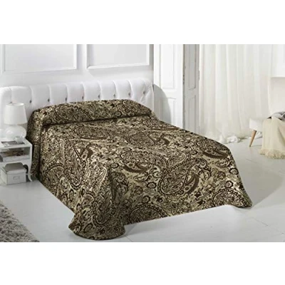 Imagen de VIALMAN Colcha Bouti Ligero Sofia 29 con un Diseño de Cachemira para Cama Matrimonio 180 y 200 cm Cachemir Paisley 270x270 cm, Color Marrón