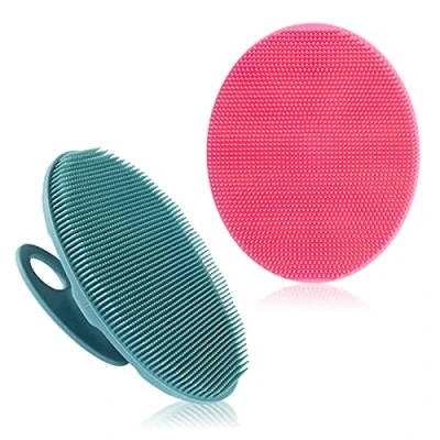 Imagen de Cepillo de limpieza cuerpo silicona suave, exfoliante suave y masaje para todo tipo piel (rosa+verde oscuro)