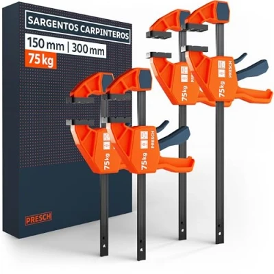 Imagen de Presch Sargentos carpintero 150mm y 300mm 4 uds de apriete Con 75 kg fuerza sujeción Robusto grazie all&#039;acciaio al carbonio e alla plastica rinforzata función separación
