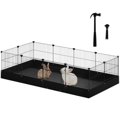 Imagen de EUGAD Recinto Exterior para Conejos, Jaula Metálica Conejos de 12 Paneles (con Puerta), Valla Animales Pequeños en Malla Metal, como Cobayas y 140x71x37 cm, Negro