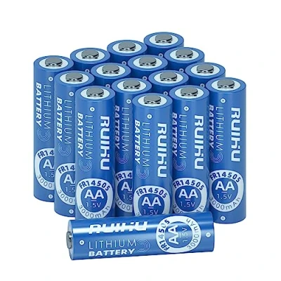 Imagen de RUIHU Paquete de 16 pilas AA hierro litio dobles A, 1.5 V, 3000 mAh, baterías mayor duración para cámara parpadeante, reemplazo batería Blink no recargable (litio