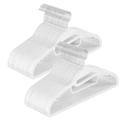Imagen de SONGMICS Juego de 50 Perchas plástico, con Apertura en Forma U, ahorran Espacio, 0,5 cm Grosor, 41,5 Ancho, Gancho Giratorio 360, Color Blanco CRP041W05