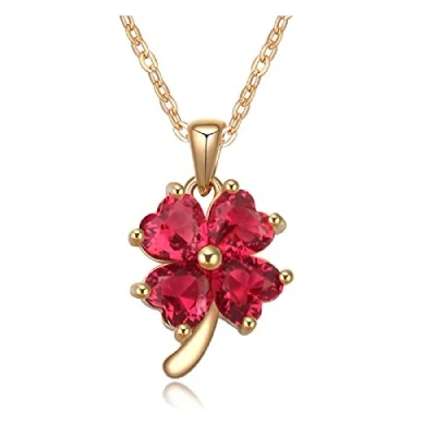 Imagen de Crystalline Azuria Mujer 18ct Chapado en Oro Rosa Zirconia Cristales Suerte Trébol de cuatro hojas Collar con Colgante 45 cm para y Niña