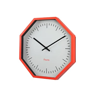 Imagen de Fisura Reloj de Pared Original Octogonal Coral. Cocina Moderno. neón. 30 centímetros diámetro. ABS y Cristal. 1 Pila AA.