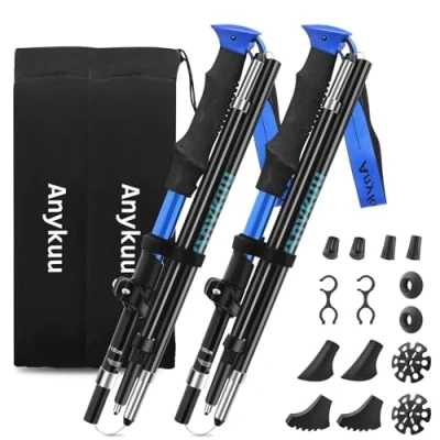 Imagen de Anykuu Bastones Trekking 2pcs de Senderismo Ajustar la Longitud 120 135cm, Marcha Nordica Plegables con Bolsas Aleación Aluminio para Viaje