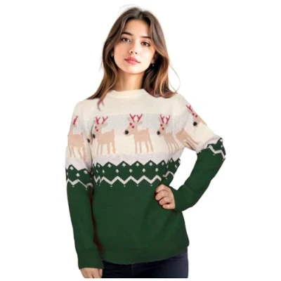 Imagen de Jersey Navideño para Invierno. Suéter de Navidad Unisex. Punto con Renos Manga Larga. Parejas. Talla L