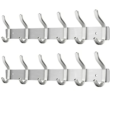 Imagen de MEIJO Percheros Pared con 6 ganchos, Ganchos Perchas de Montaje en Acero inoxidable Colgadores Perchero para Entrada, Cocina, Baño (6 2pcs, Plata)