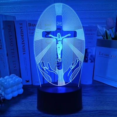 Imagen de Regalo Cruz para Niñas Niños, Lampara Infantil, 16 Colores Luz Regulable Nocturna con Cable de Datos, Temporizador, Control Táctil y Remoto, 6 7 8 9 10 11 12 años