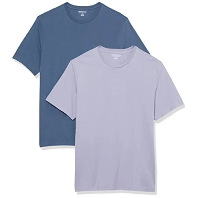 Imagen de Amazon Essentials Camiseta de manga corta, cuello redondo y corte recto Hombre, Pack 2, Azul Efecto Lavado/Lavanda, XL