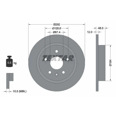 Imagen de TEXTAR PRO 92222903 Disco de freno 292 12 05/06 120 macizo revestido sin perno sujeción rueda, buje rueda OPEL: Insignia A Berlina