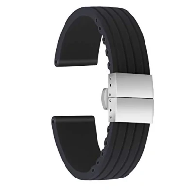 Imagen de ULLCHRO Correa Reloj Calidad Alta Recambios Relojes Caucho Stripe Pattern 16mm, 18mm, 20mm, 22mm, 24mm Silicona con Acero Inoxidable Hebilla desplegable (18mm, Negro)