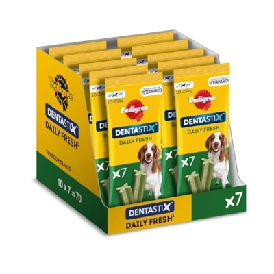Imagen de Pedigree Dentastix Fresh Snack Dental para la Higiene Oral y Contra el Mal Aliento de Perros Medianos (10 paquetes 7ud)