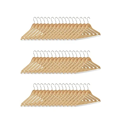 Imagen de Relaxdays Giro de 360 Grados Pack, Perchas Madera para el Armario, Gancho Giratorio, HxL: 22,5x44,5 cm, Natural, Hierro, 48 Unidades