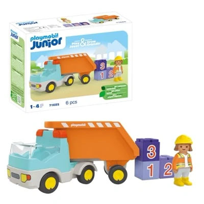 Imagen de PLAYMOBIL Junior 71685 Camión de Basura, Incluye Tres Piedras apilables, Juguete sostenible Hecho plásticos a Base Plantas, Juguetes para niños y niñas Partir 1 año