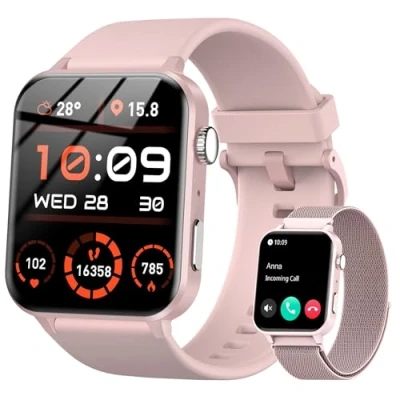 Imagen de IOWODO Reloj Inteligente Hombre Mujer, Smartwatch Mujer con 2 Correas,1.85&quot; Deporte Funciún Llamadas y Whatsapp Mensajes Bluetooth,100 Modos para iOS Android Teléfono(Violeta)