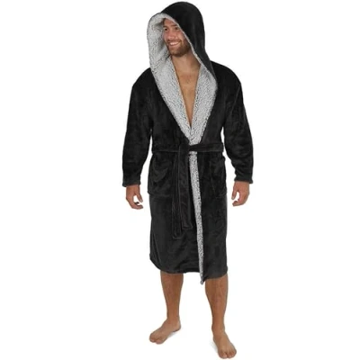 Imagen de CityComfort Albornoz Hombre Súper Suave para con capucha Forro Polar Calido Spa Ducha Batas Suaves y absorbentes De Estar En Casa (2XL, Negro Carbón)