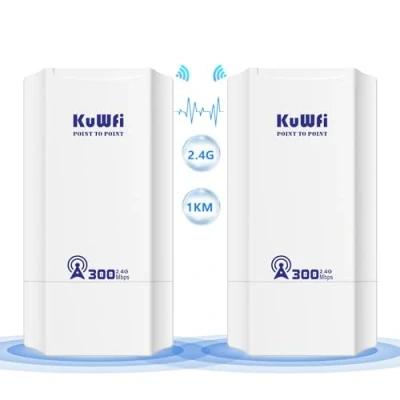 Imagen de KuWFi 300Mbps Punto de Acceso Exterior,Puente/CPE Inalámbrico Interior y Exterior Repelente WiFi Soporte Solución Distancia Transmisión 1 km para PTP, Aplicación PTMP