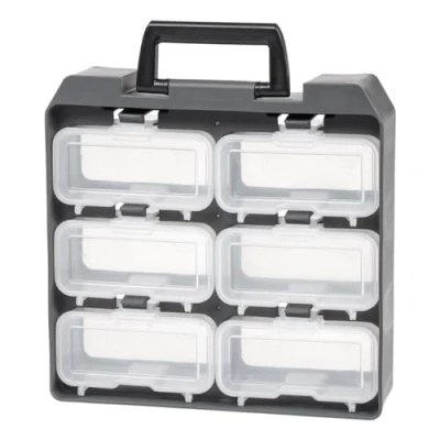 Imagen de Iris Ohyama, Caja de almacenamiento bricolaje, 6 compartimentos Tornillo extraíbles, soporte para cinturón, garaje Unit Case UC 6W Gris / Negro