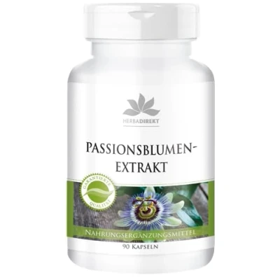 Imagen de Extracto de Pasiflora Flor la pasión (Passiflora incarnata) Vegano 90 cápsulas HERBADIREKT by Warnke Vitalstoffe Calidad farmacia alemana