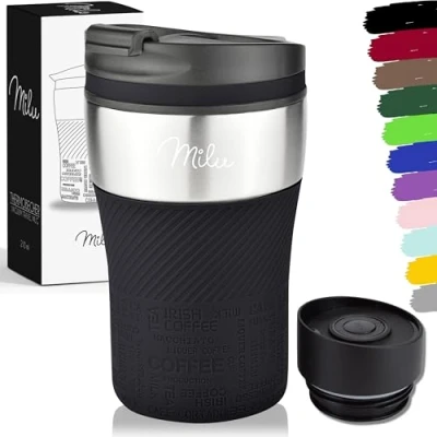 Imagen de Milu Termo Taza 210ml Vaso Termico de Viaje Café para Llevar acero inoxidable beber con aislamiento doble pared (Verde oliva, 210ml)