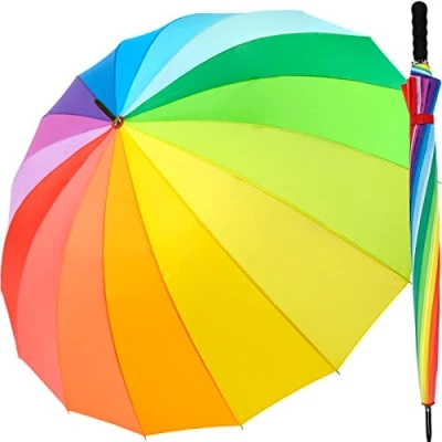 Imagen de Paraguas XXL iX Brella multicolor, de arcoiris, tamaño grande 129 cm, con mango agarre suave