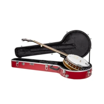 Imagen de Crossrock Resonador de 5 Cuerdas y Estuche Gibson Tenor Banjo Carcasa rígida Moldeada ABS con Bloqueo Seguridad, Patas Metal Correas Desmontables, Color Rojo (CRA861BJRD)