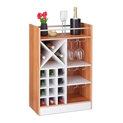Imagen de relaxdays Botellero Grande para 22 Botellas Vino, Mueble Bar, De Pie, Tablero Aglomerado, 1 Ud, 96x63x35 cm, Marrón, Fibras, 96 x 63 35 cm