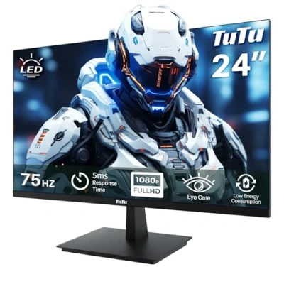 Imagen de TuTu Monitor 24 Pulgadas FHD 75Hz Sin Marco LED Pantalla Ordenador con VGA, HDMI, VESA 75x75mm para Oficina, Gaming, PC y Más TU238M2