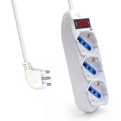 Imagen de Ewent EW3912 Regleta de enchufes 3 Italiana 10 / 16A + Schuko, protección contra sobrecarga Sobretensión 250V 2500W Enchufe Ita 10A, Cable Blanco 1.5m Clase eficiencia energética A