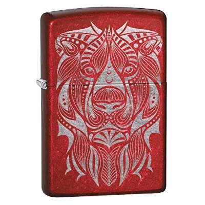 Imagen de ZIPPO Lion Tattoo Design Laser Engraved, Candy Apple Red Mechero a Prueba de Viento, Recargable, en una Caja Regalo