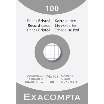 Imagen de Exacompta Ref. 13200B Caja de 10 cajas 100 enchufes Bristol cuadriculados 5x5 sin perforar, formato 74 x 105 mm, compatible con impresora inyección tinta, láser y fotocopiadora, color