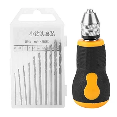 Imagen de Mini Taladro Manual,Semme De Mano, Juego Herramientas Micro PortáTil, Mano PequeñO Y 10 Puntas Twist Drill bits 0.8 3.0Mm