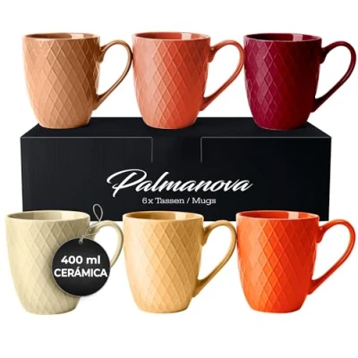 Imagen de MIAMIO 6 x 400 ml Juego de tazas café Taza cerámica moderna en mate grande Colección Palmanova (Rojo)