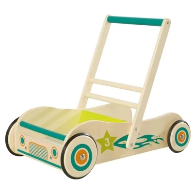Imagen de roba Andador para Bebé Fun Car, Ayuda Caminar, con Freno, se Puede Usar como Carrito de Muñecas, Niñas y Niños, Madera Natural / Verde