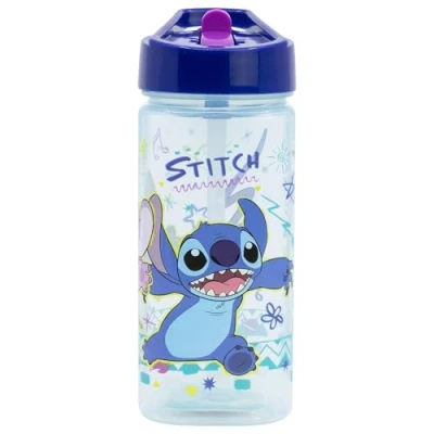 Imagen de Botella de agua reutilizable cuadrada con pajita incorporada 510 ml Stitch