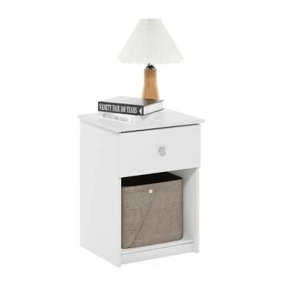 Imagen de Furinno Lucca, Mesa Auxiliar, mesita de Noche con un cajón, Madera ingeniería, White, 1 Pack