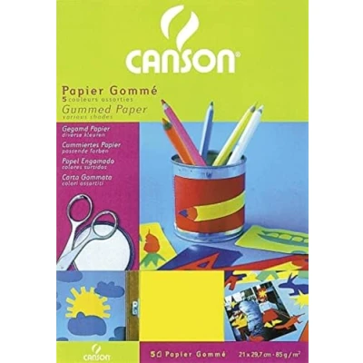 Imagen de Canson, Papel engomado, Suave, 85g, Hoja, A4 21x29,7cm, 5 colores surtidos, Hojas