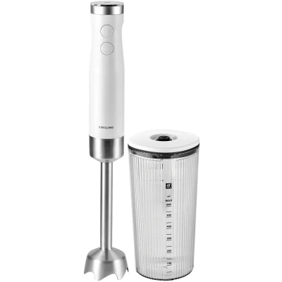 Imagen de ZWILLING ENFINIGY Batidora de mano acero inoxidable, Cuchilla tipo aleta inoxidable y vaso medidor 600 ml, Plata Blanco