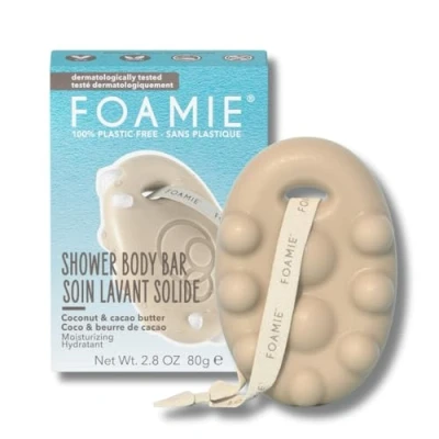 Imagen de Gel de ducha 2 en 1 solido Foamie para pieles seca con extracto cacao y aceite coco hidratante la piel 100% vegano sin plástico 80 g